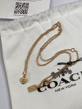 Coach Gold Necklace w/ Iconic Mini C Solid Heart Charm and Dustbag NWT